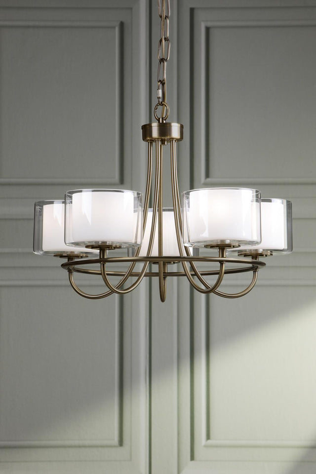 Laura Ashley Southwell 5 Light Armed Pendant Antique Brass and Opal Glass