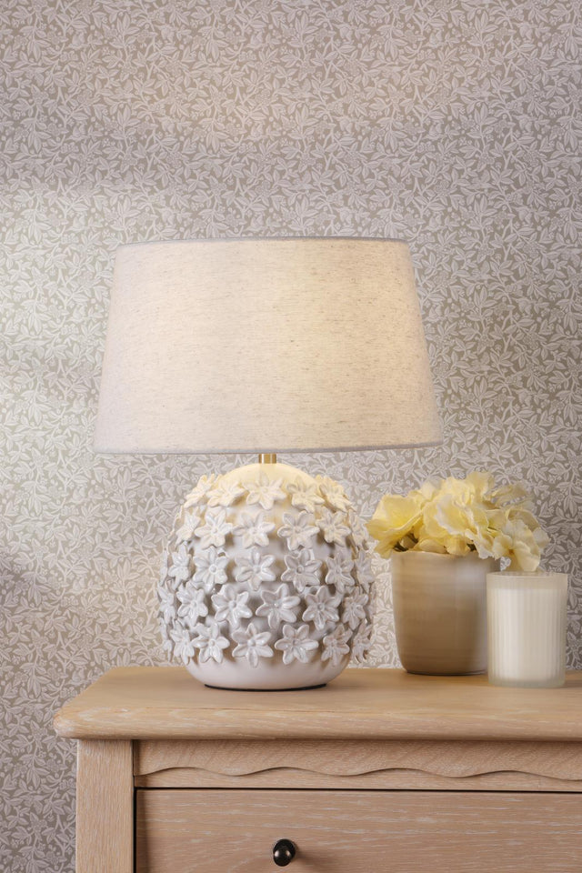 Laura Ashley Ingham Table Lamp White Ceramic and Brushed Silver With Shade