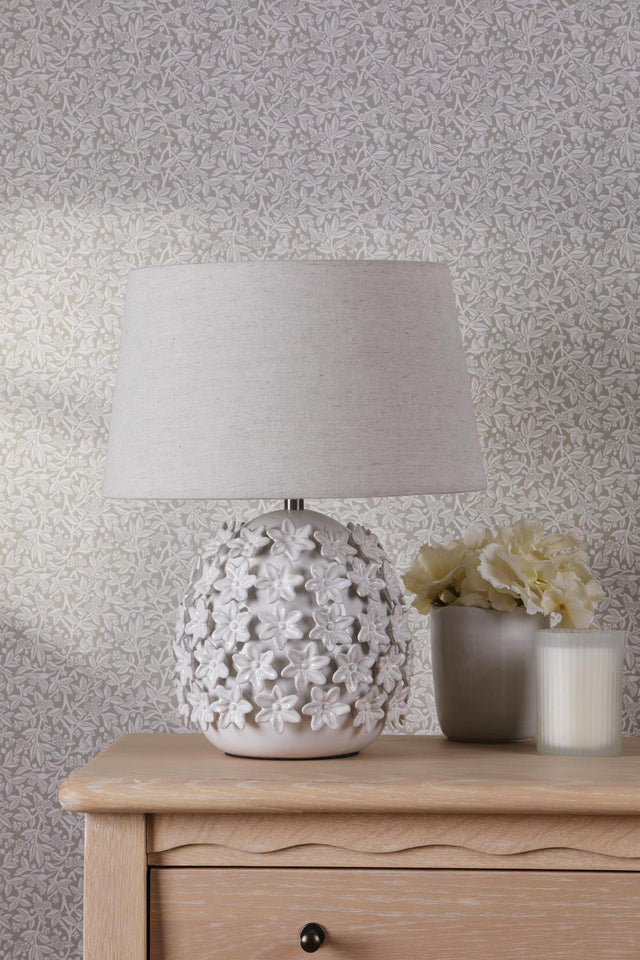Laura Ashley Ingham Table Lamp White Ceramic and Brushed Silver With Shade