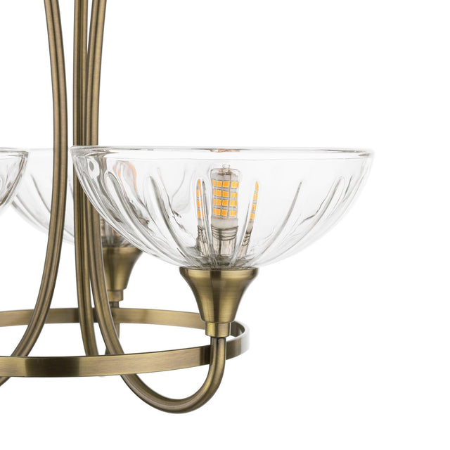Laura Ashley Wellham 3 Light Semi-Flush Antique Brass and Ribbed Glass