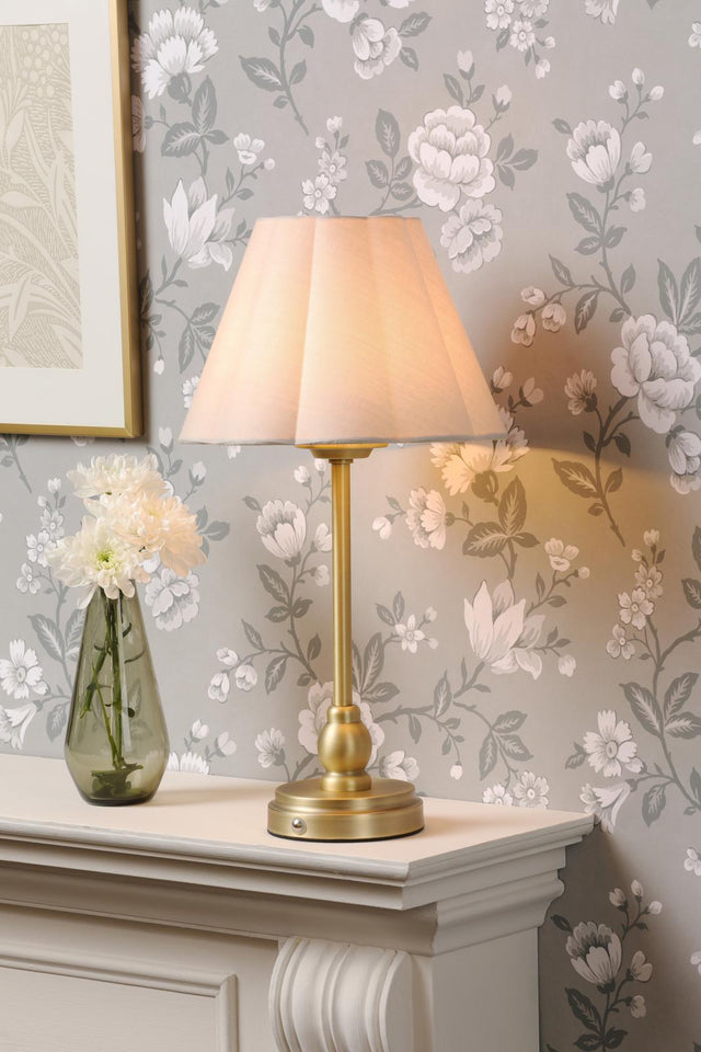 Laura Ashley Erin Rechargeable Table Lamp Matt Antique Brass With Shade LED
