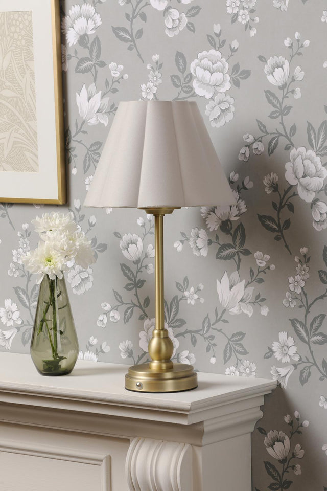 Laura Ashley Erin Rechargeable Table Lamp Matt Antique Brass With Shade LED