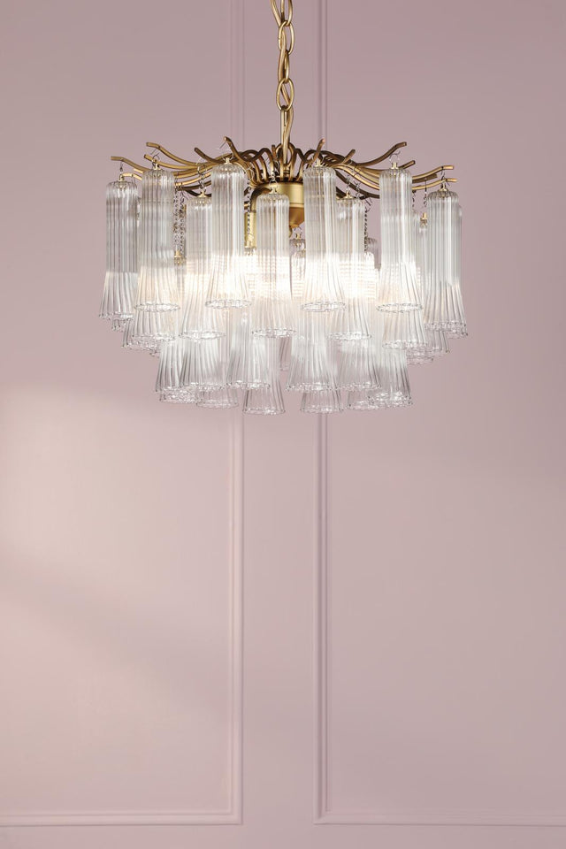 Laura Ashley Penlee 4 Light Pendant Matt Antique Brass and Ribbed Glass