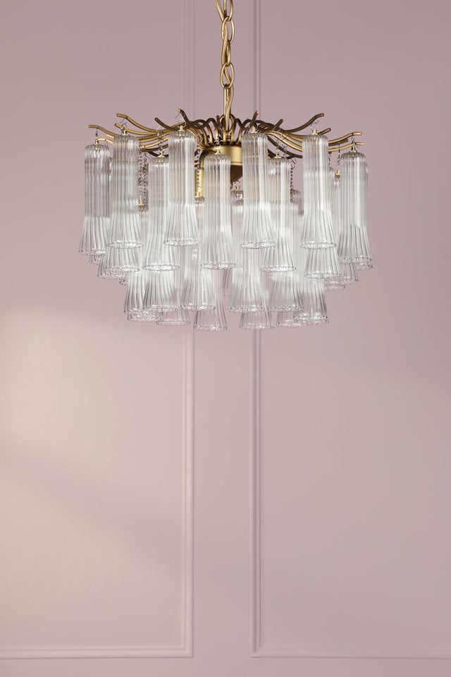 Laura Ashley Penlee 4 Light Pendant Matt Antique Brass and Ribbed Glass