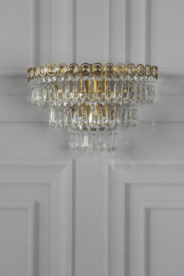 Laura Ashley Enid Wall Light Faceted Glass and Matt Antique Brass