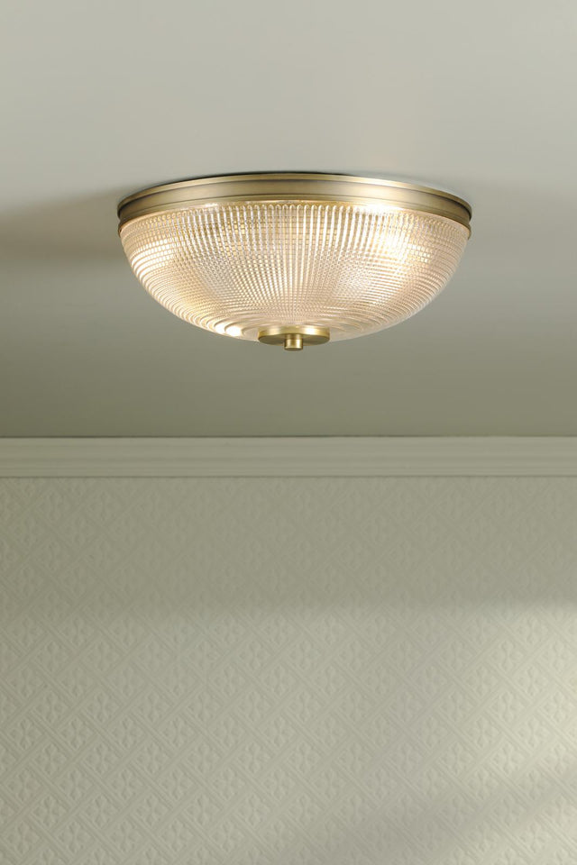 Laura Ashley Langdon 2 Light Bathroom Ceiling Light Matt Antique Brass and Textured Glass IP44