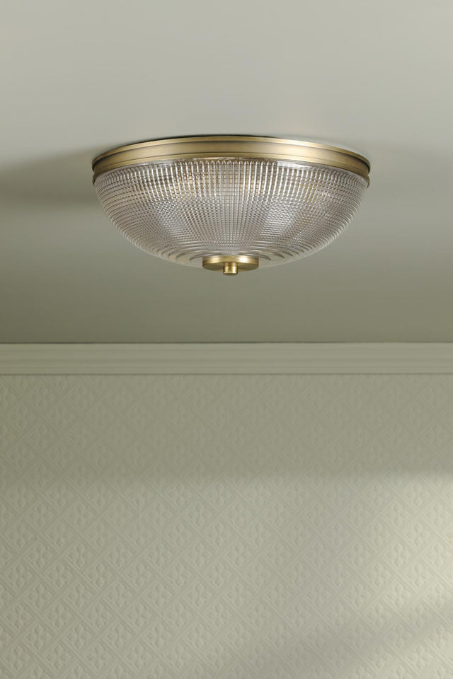 Laura Ashley Langdon 2 Light Bathroom Ceiling Light Matt Antique Brass and Textured Glass IP44