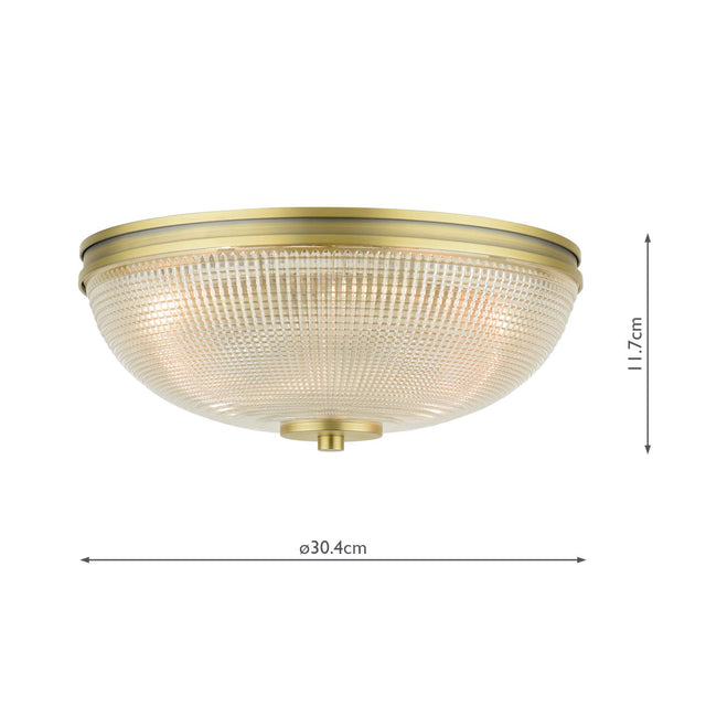 Laura Ashley Langdon 2 Light Bathroom Ceiling Light Matt Antique Brass and Textured Glass IP44