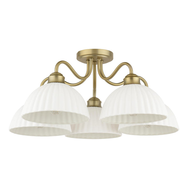 Laura Ashley Durford 5 Light Semi-Flush Matt Antique Brass and White Ceramic
