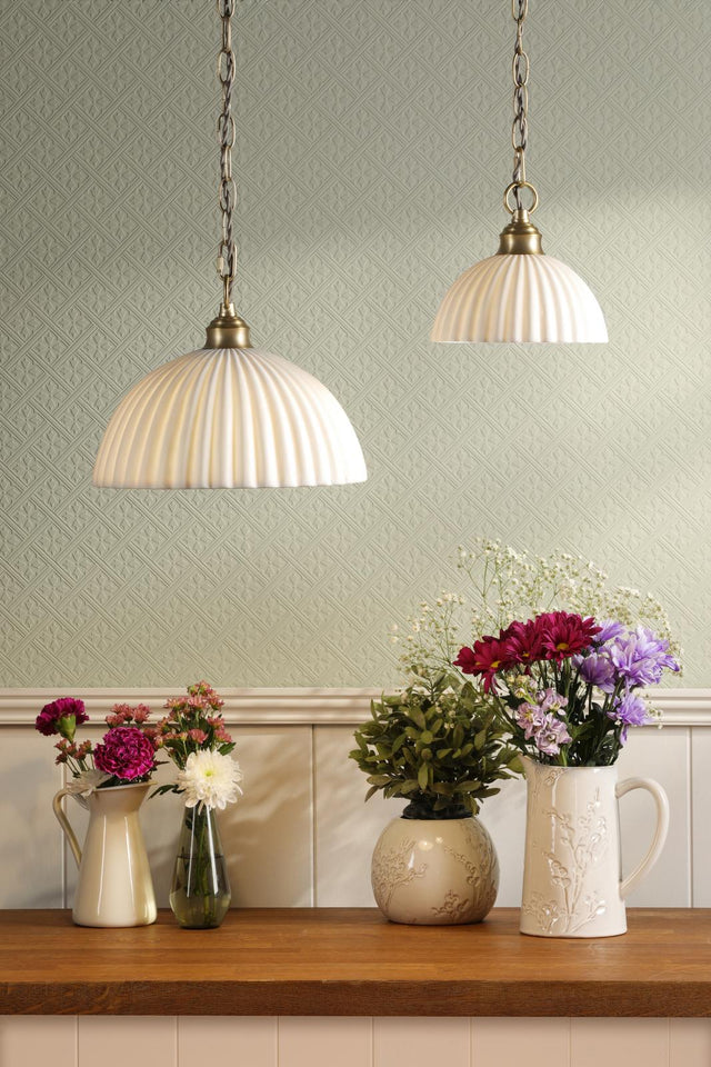 Laura Ashley Durford Large Pendant Matt Antique Brass and White