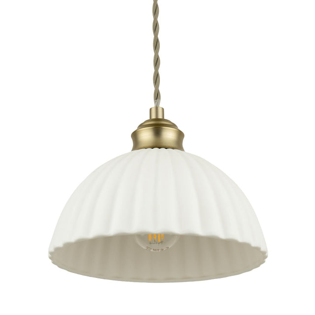 Laura Ashley Durford 3 Light Bar Pendant Matt Antique Brass and White Ceramic