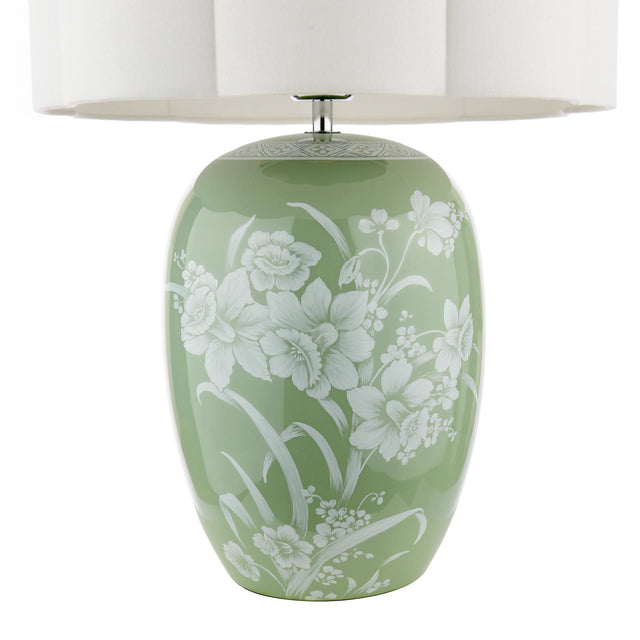 Laura Ashley Pashley Table Lamp Green Ceramic and Polished Chrome With Shade