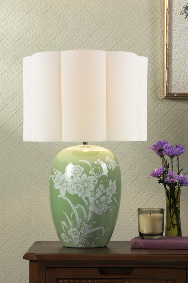 Laura Ashley Pashley Table Lamp Green Ceramic and Polished Chrome With Shade