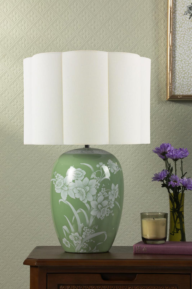 Laura Ashley Pashley Table Lamp Green Ceramic and Polished Chrome With Shade