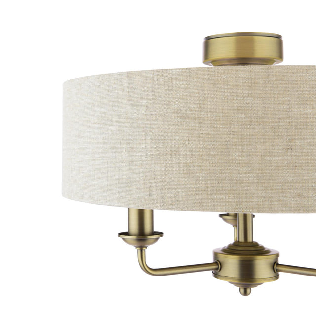 Laura Ashley Sorrento 3 Light Semi-Flush Matt Antique Brass With Natural Shade