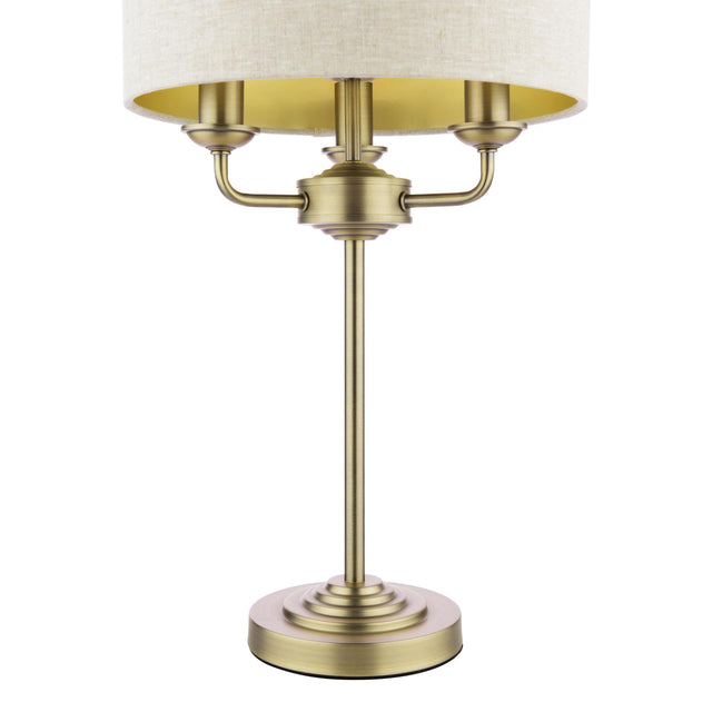 Laura Ashley Sorrento 3 Light Table Lamp Matt Antique Brass With Natural Shade