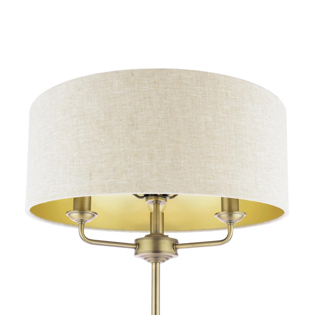 Laura Ashley Sorrento 3 Light Floor Lamp Matt Antique Brass With Natural Shade