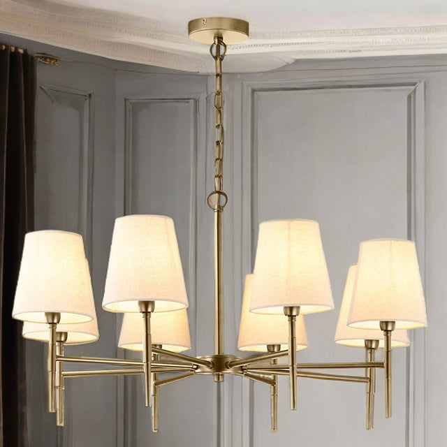 Shandon Antique Brass 8-Arm Chandelier With Fabric Shades
