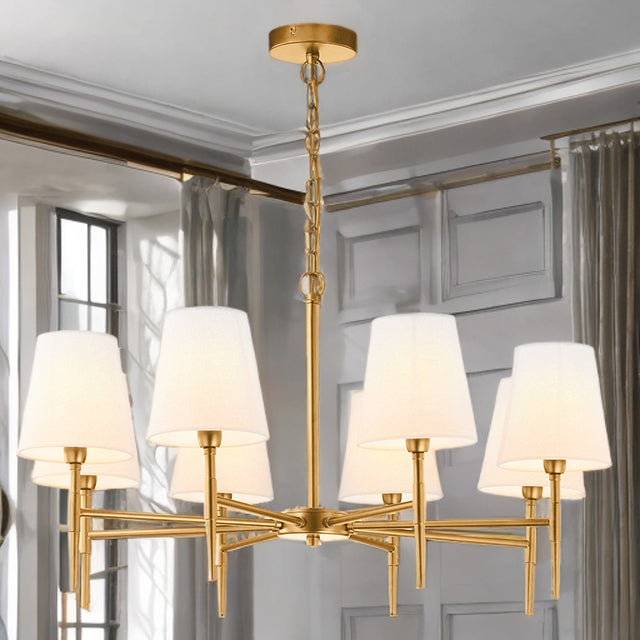 Shandon Matt Brass 8-Arm Chandelier With Fabric Shades