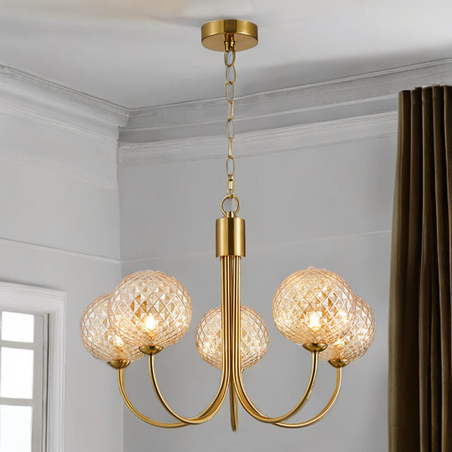 Fado 5L Satin Brass C/W Amber Glass