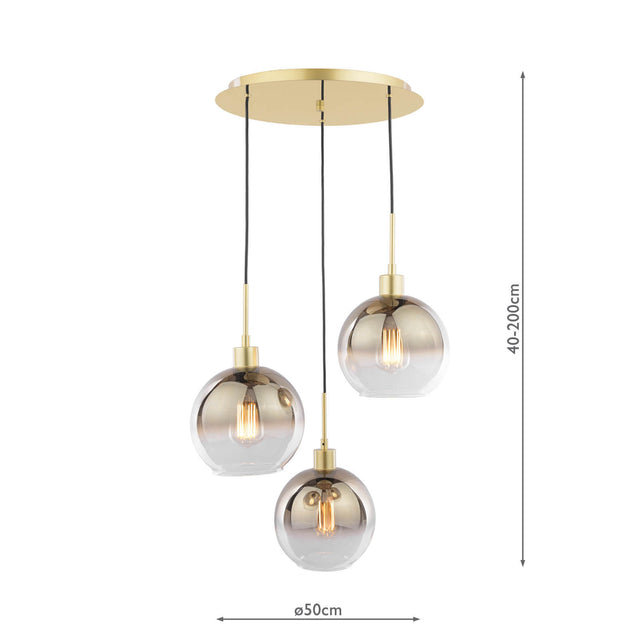 Lycia 3 Light Cluster Pendant Satin Gold and Gold Ombre Glass
