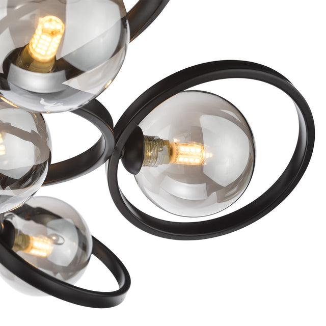 Lynette 9 Light Semi-Flush Satin Black and Smoked Glass