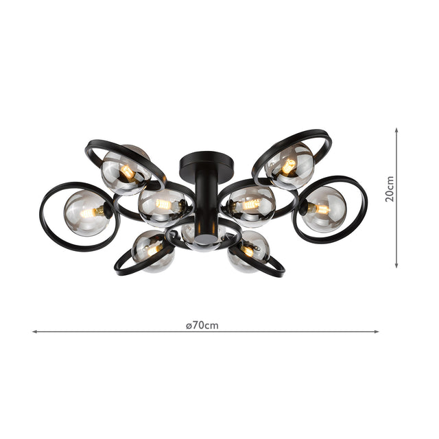 Lynette 9 Light Semi-Flush Satin Black and Smoked Glass