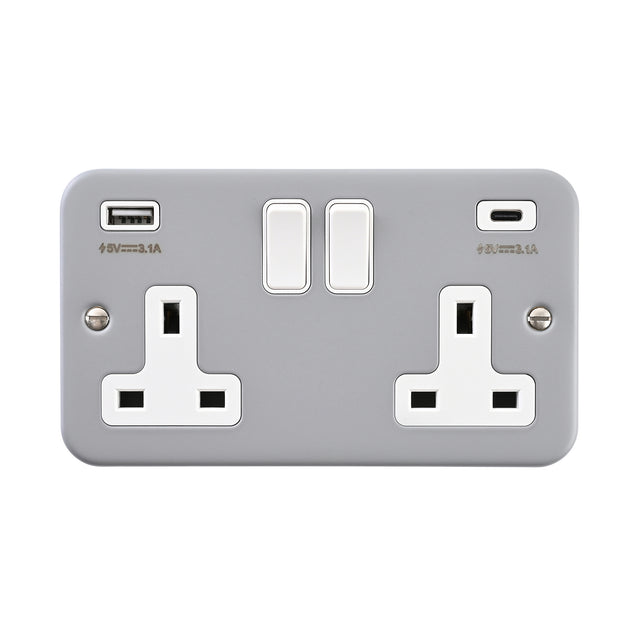 13A 2G DP Switched Socket with 15.5W USB A+C