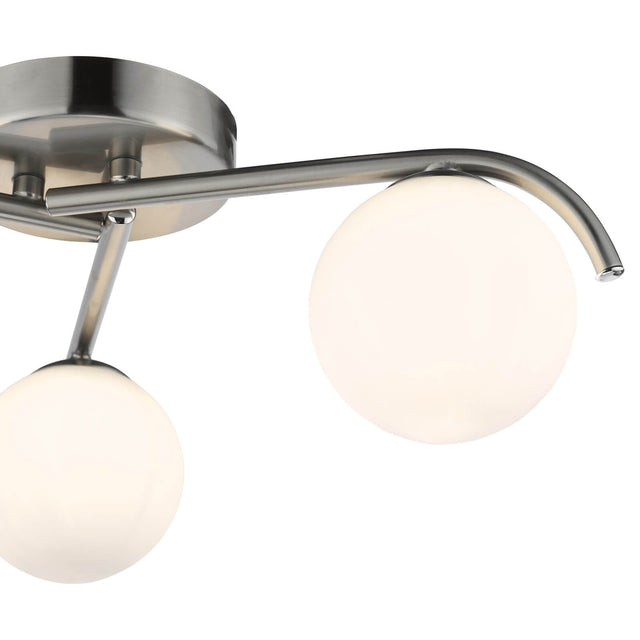 Orlena 3 Light Flush Satin Chrome and Opal Glass
