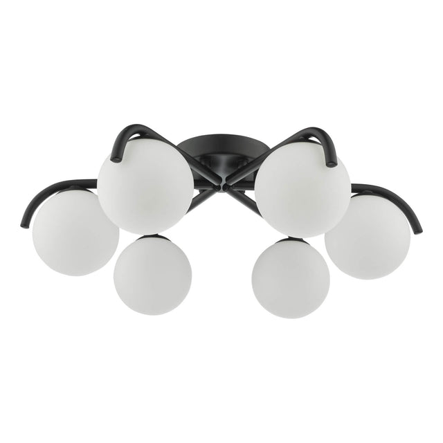Orlena 6 Light Flush Matt Black and Opal Glass