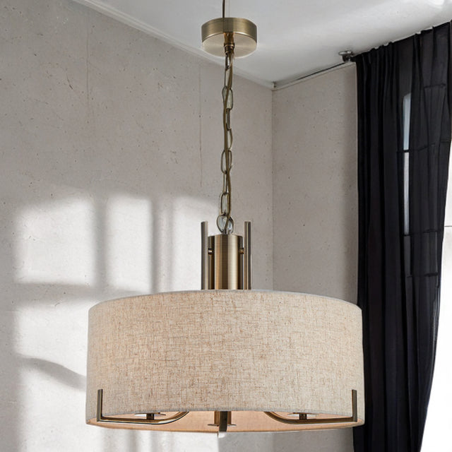 Peillon 3L Ant. Brass Pendant C/W Oatmeal Or White Shade