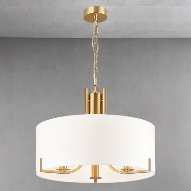 Peillon 3L Satin Brass Pendant C/W White Shade
