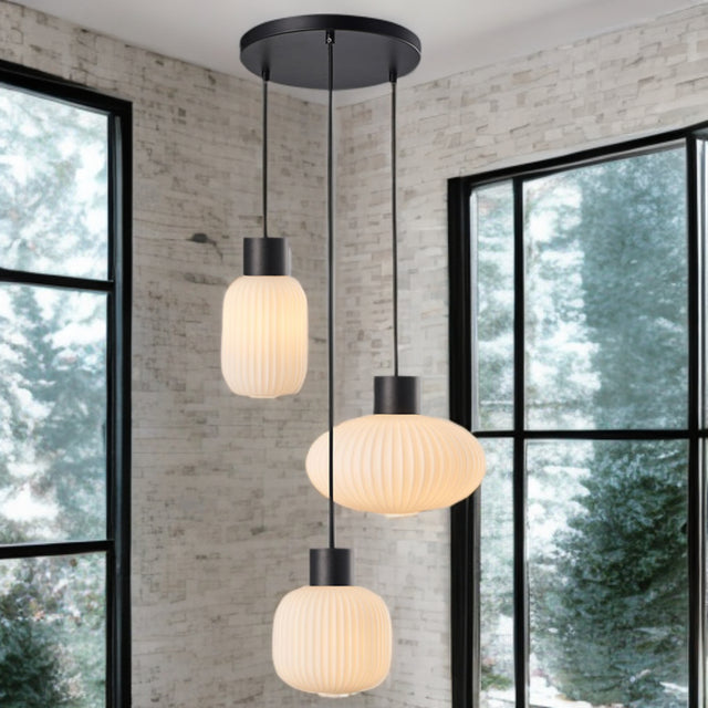 Black W/ Ribbed Opal Glass Skytech Pendant