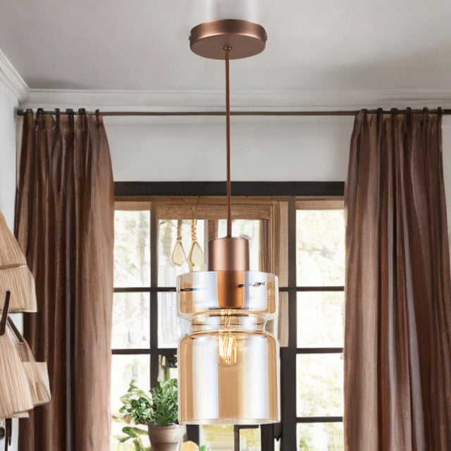 Copper Finish W/ Amber Glass Camden Pendant Fitting