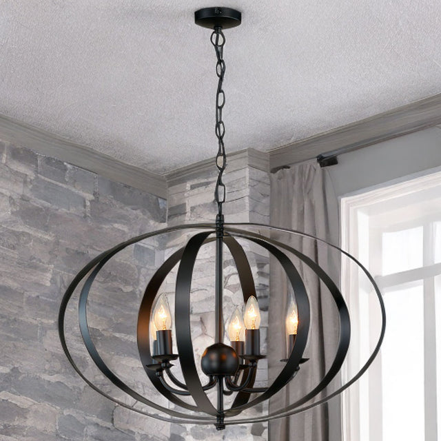 5L Salito Black Rustic Industrial Style Pendant In Black Metal Work.