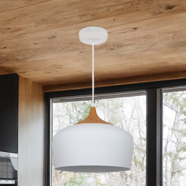 White W/ Wood Effect Matera Pendant