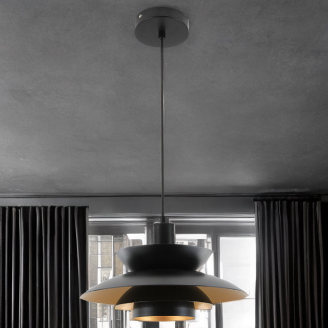 Black & Satin Brass Insert Retro Style Metal Pendant