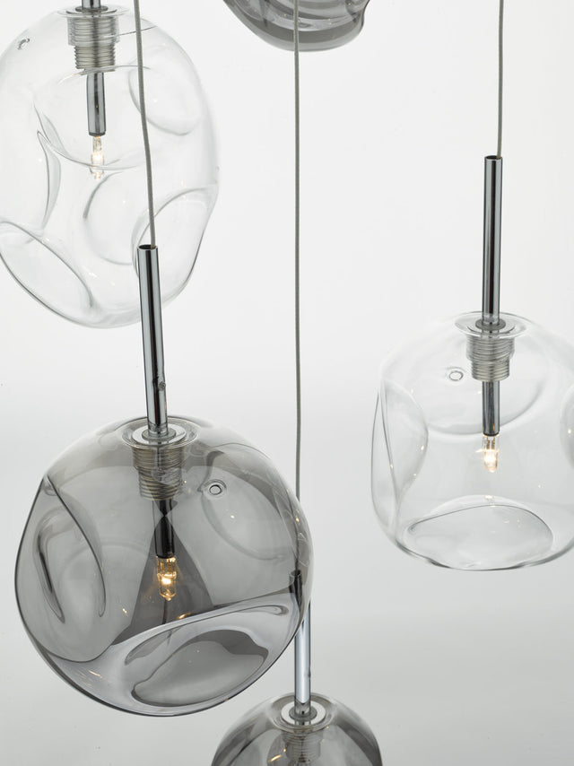 Quinn 6 Light Cluster Pendant Smoked & Clear Glass