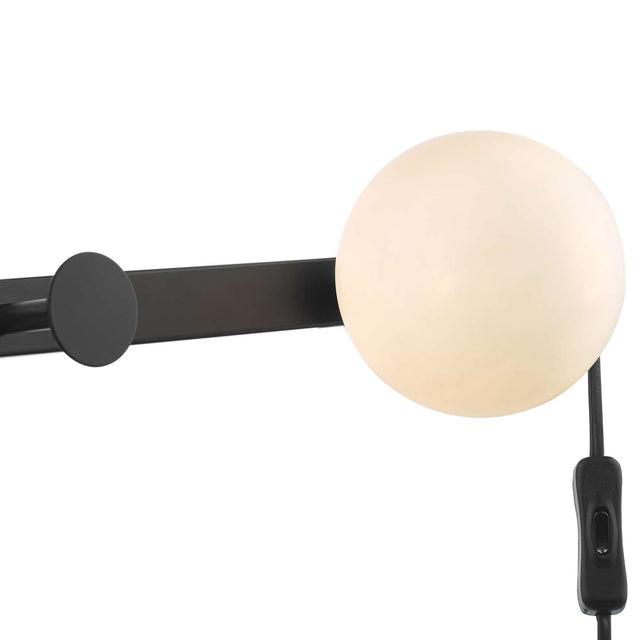 Rack Wall Light & Coat Hook Matt Black Opal Glass - Plug in