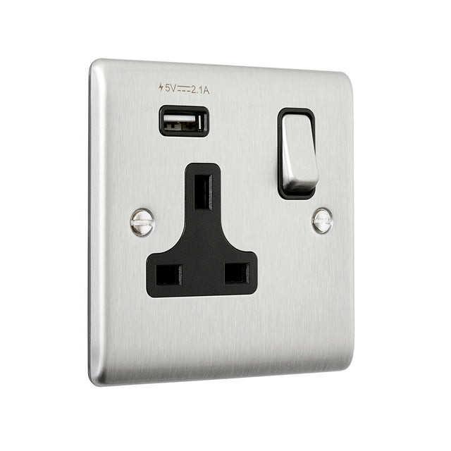 13A 1G DP Switched Socket with 2.1V USB