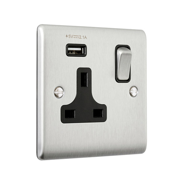 13A 1G DP Switched Socket with 2.1V USB