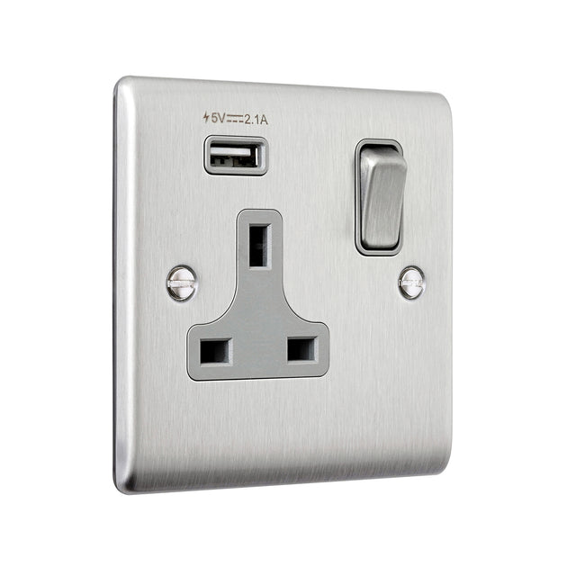 13A 1G DP Switched Socket with 2.1V USB