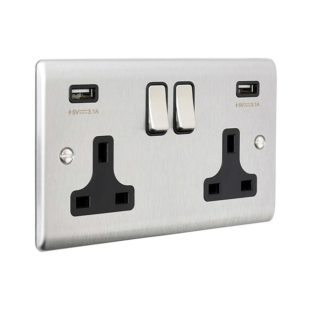 13A 2G DP Switched Socket with twin 5V USB