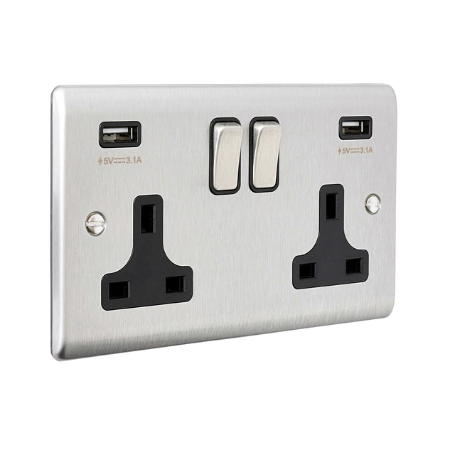 13A 2G DP Switched Socket with twin 5V USB