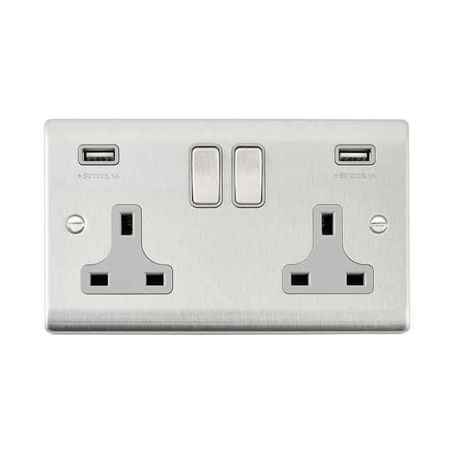 13A 2G DP Switched Socket with twin 5V USB