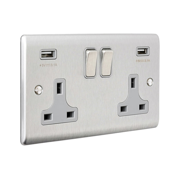 13A 2G DP Switched Socket with twin 5V USB