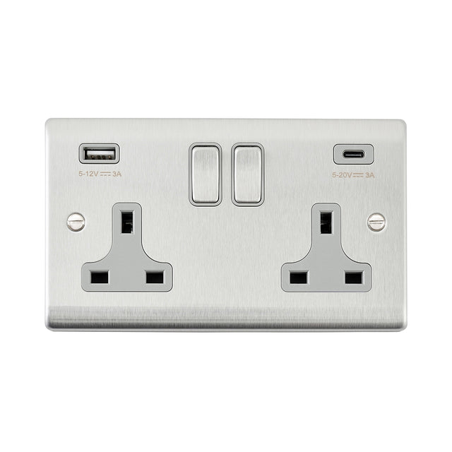 13A 2G DP Switched Socket with 45W USB A+C