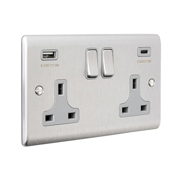 13A 2G DP Switched Socket with 45W USB A+C