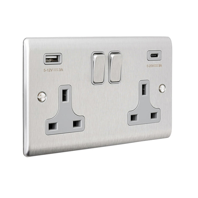 13A 2G DP Switched Socket with 45W USB A+C