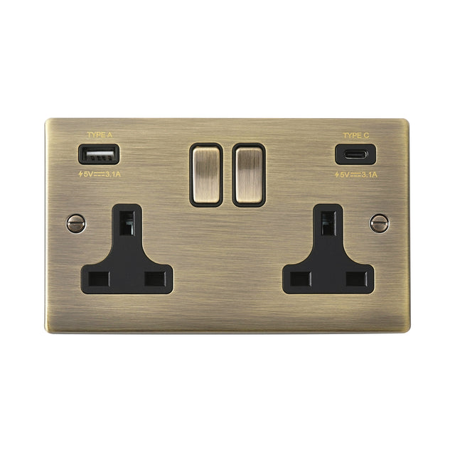 13A 2G DP Switched Socket with 15.5W USB A+C